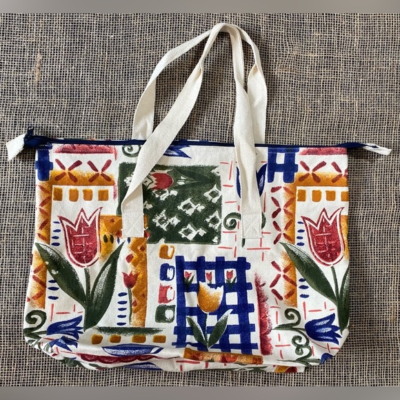 Tote Bag Spring Canvas Colorful Patterned Floral/Abstract Design NEW - Picture 1 of 9